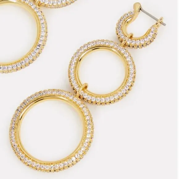 Luv Aj Pave' Gold Plated Drop Earrings. EUC! - Picture 2 of 7